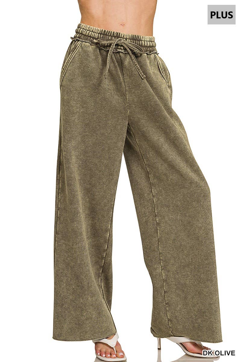 Plus Acid Wash Fleece Palazzo Sweatpants SI-27959