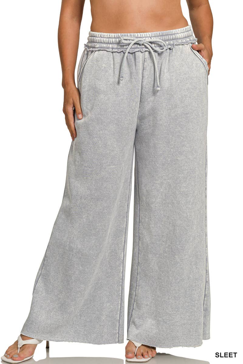 Plus Acid Wash Fleece Palazzo Sweatpants SI-27959