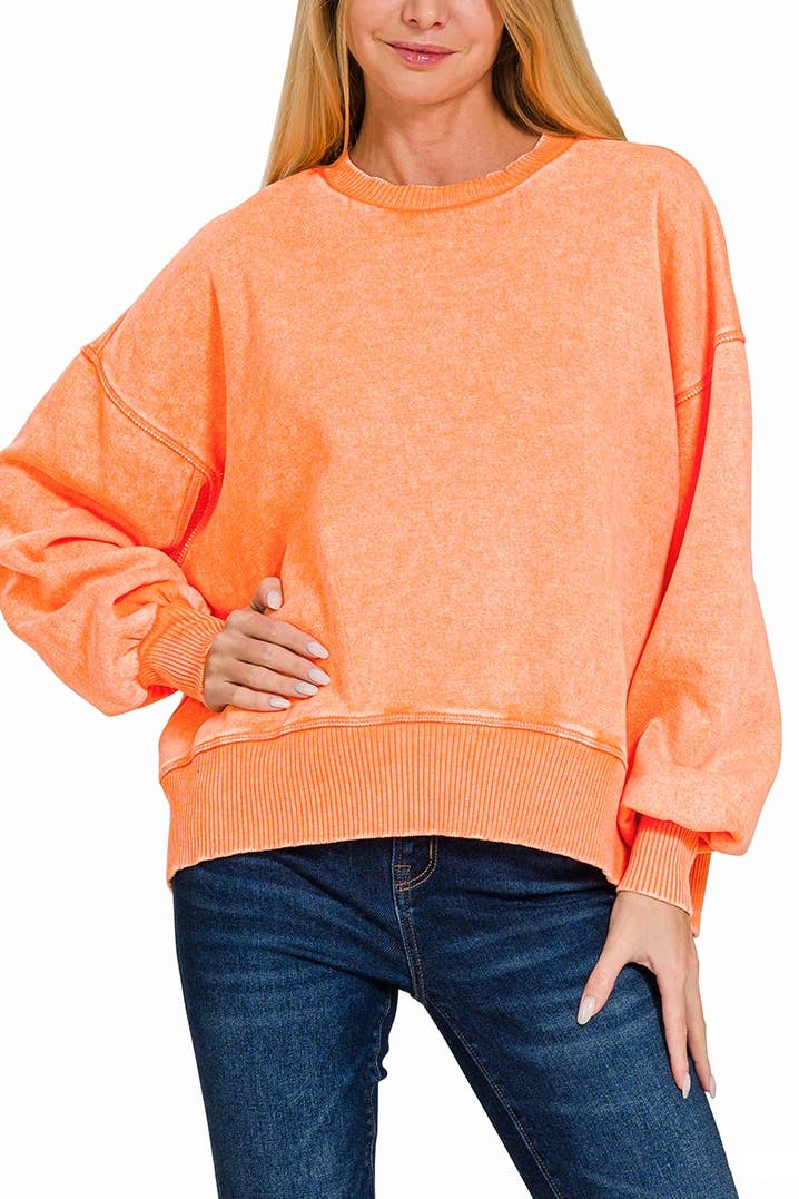 Acid Wash Fleece Oversized Pullover