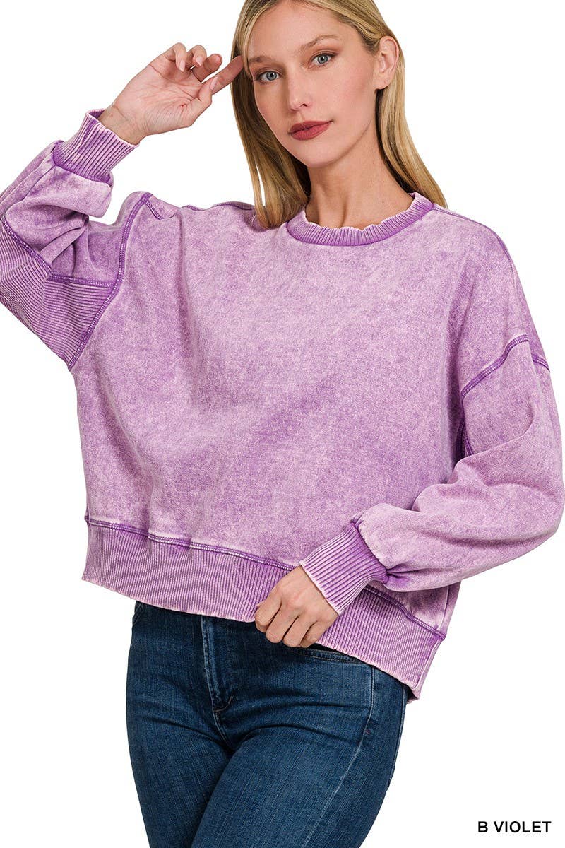 Acid Wash Fleece Oversized Pullover