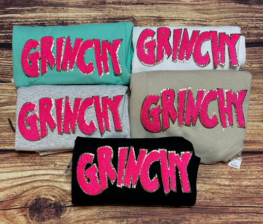GRINCHY Pink Chenille Patch