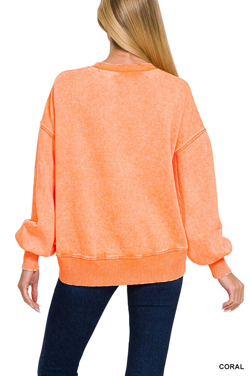 Acid Wash Fleece Oversized Pullover