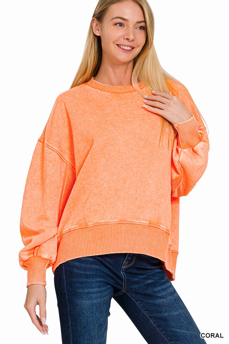 Acid Wash Fleece Oversized Pullover