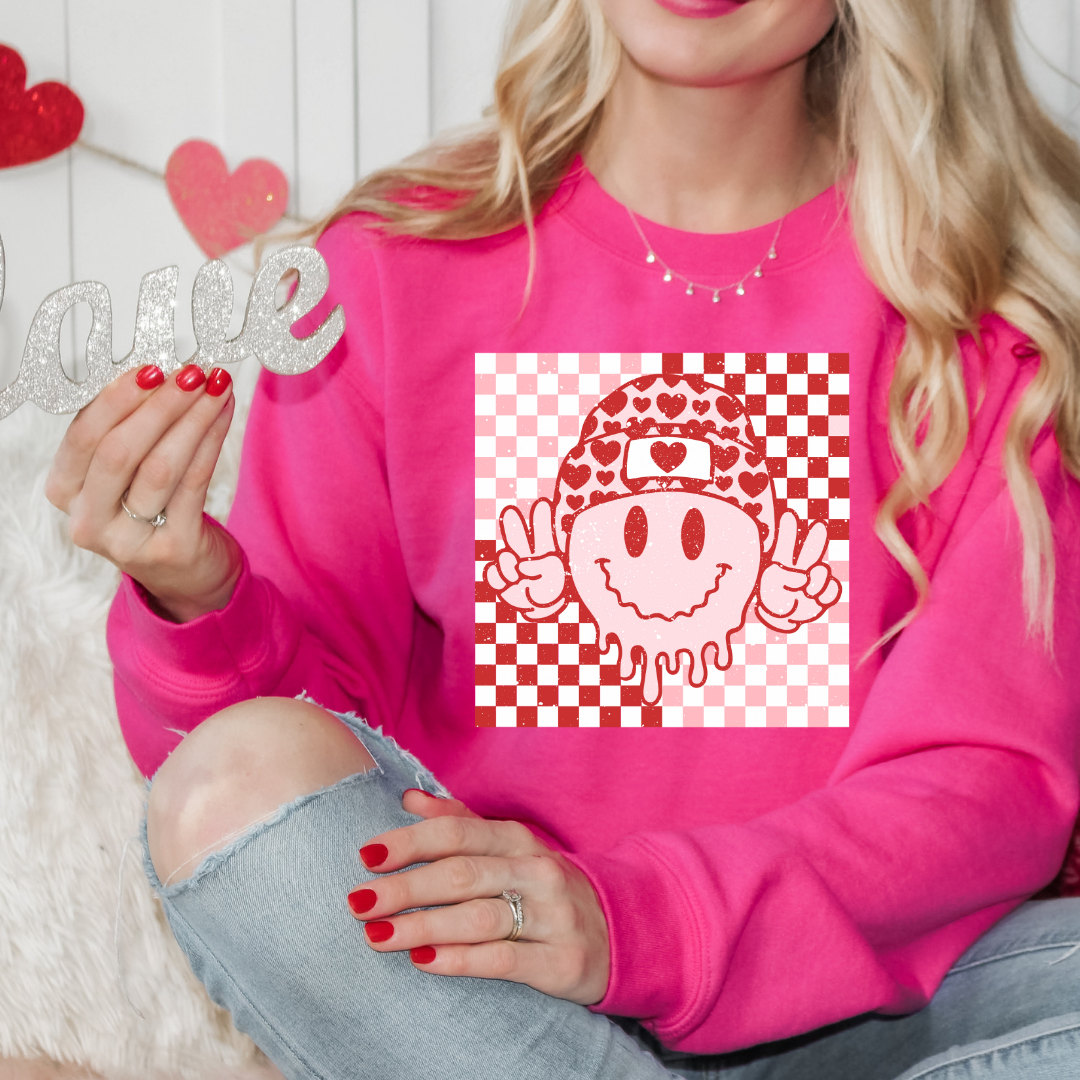 Peace Sign Smiley Checker Sweatshirt