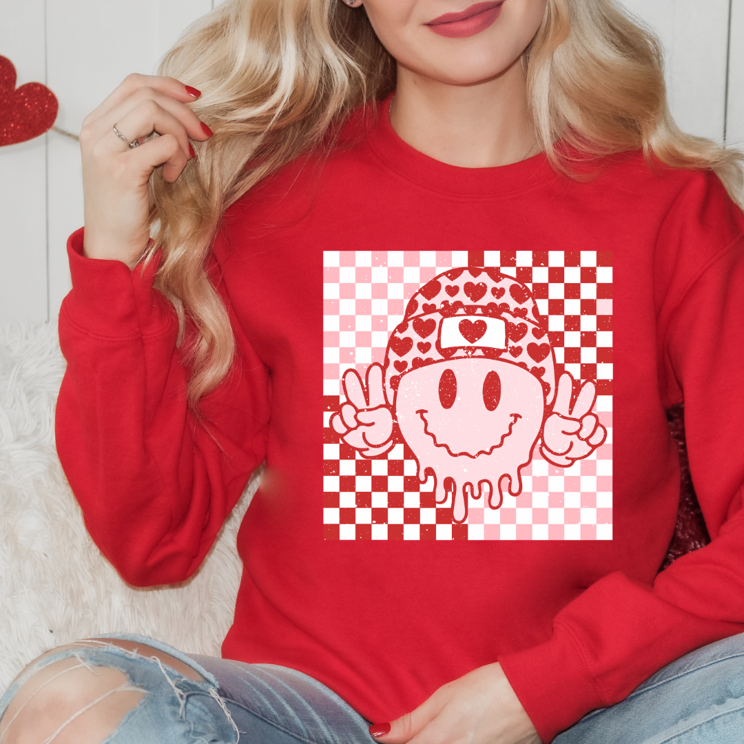 Peace Sign Smiley Checker Sweatshirt